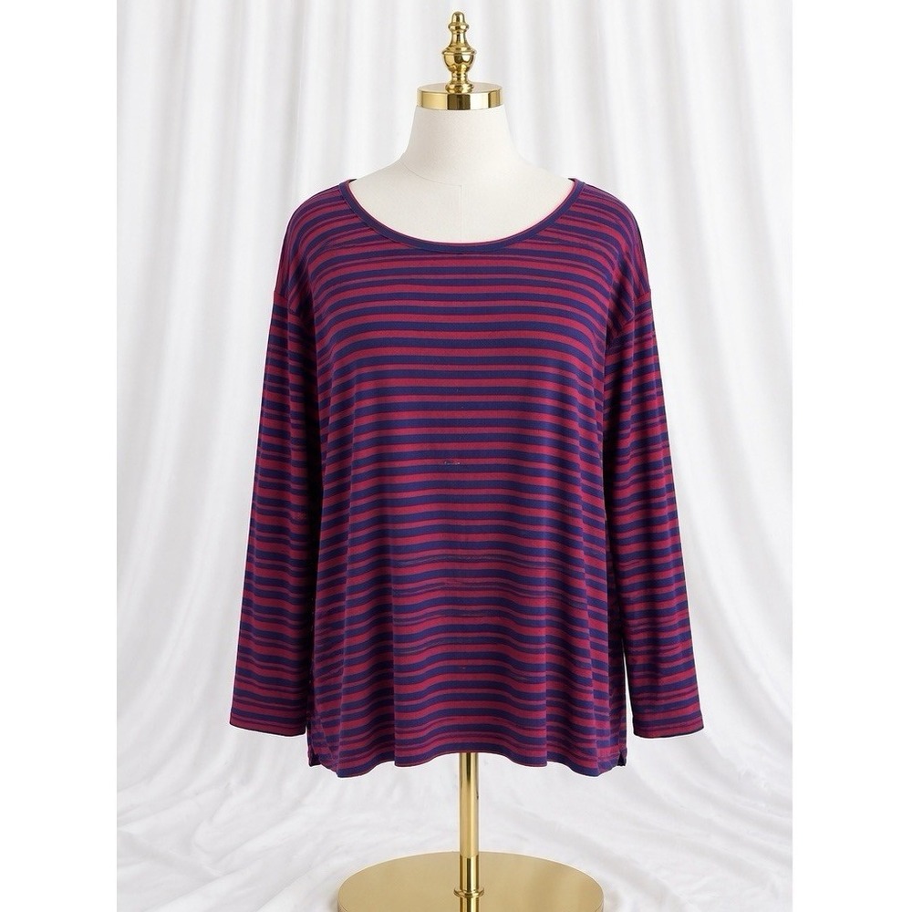L.L.Bean Long Sleeve T-Shirt Tee Top Popover Cotton Knit Striped Casual Size 3X